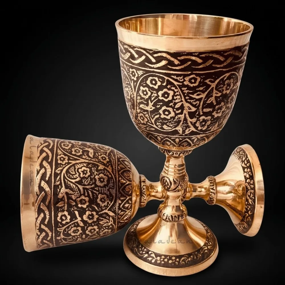 Solid Brass Goblet with Nordic Czar Embossed Design