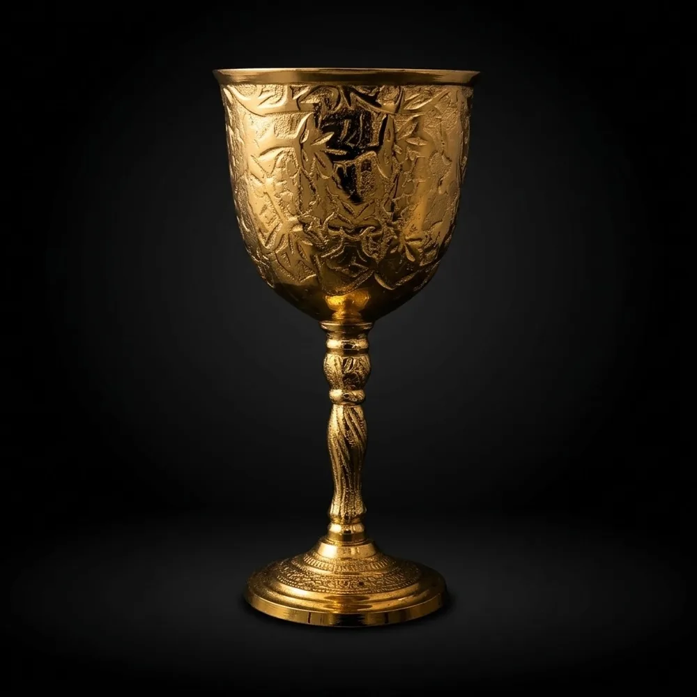 Gold Plated Brass Goblet with Blue Stone Accents