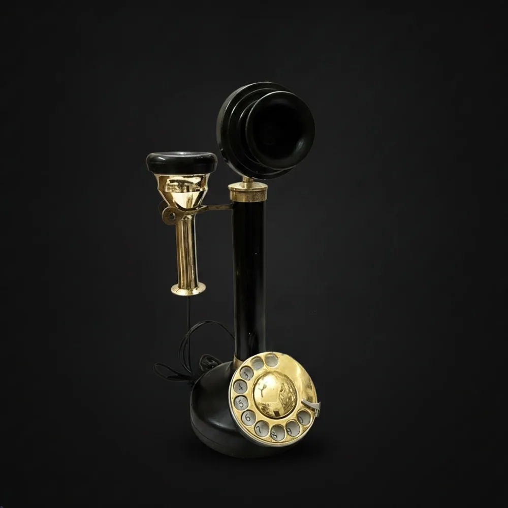 Brass Candlestick Rotary Phone — Retro Office Decor
