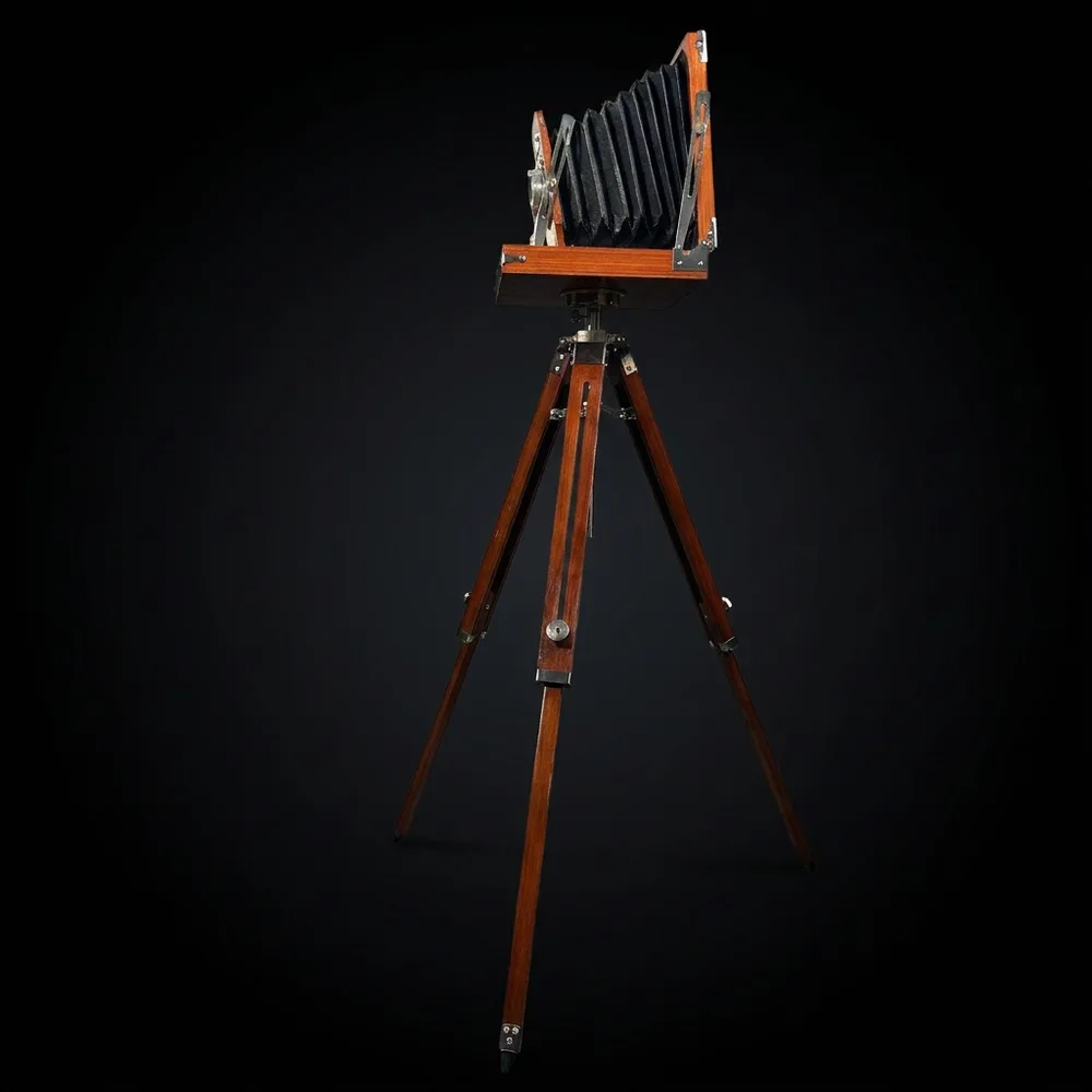 Large Wooden Bellows Camera on Tripod Stand